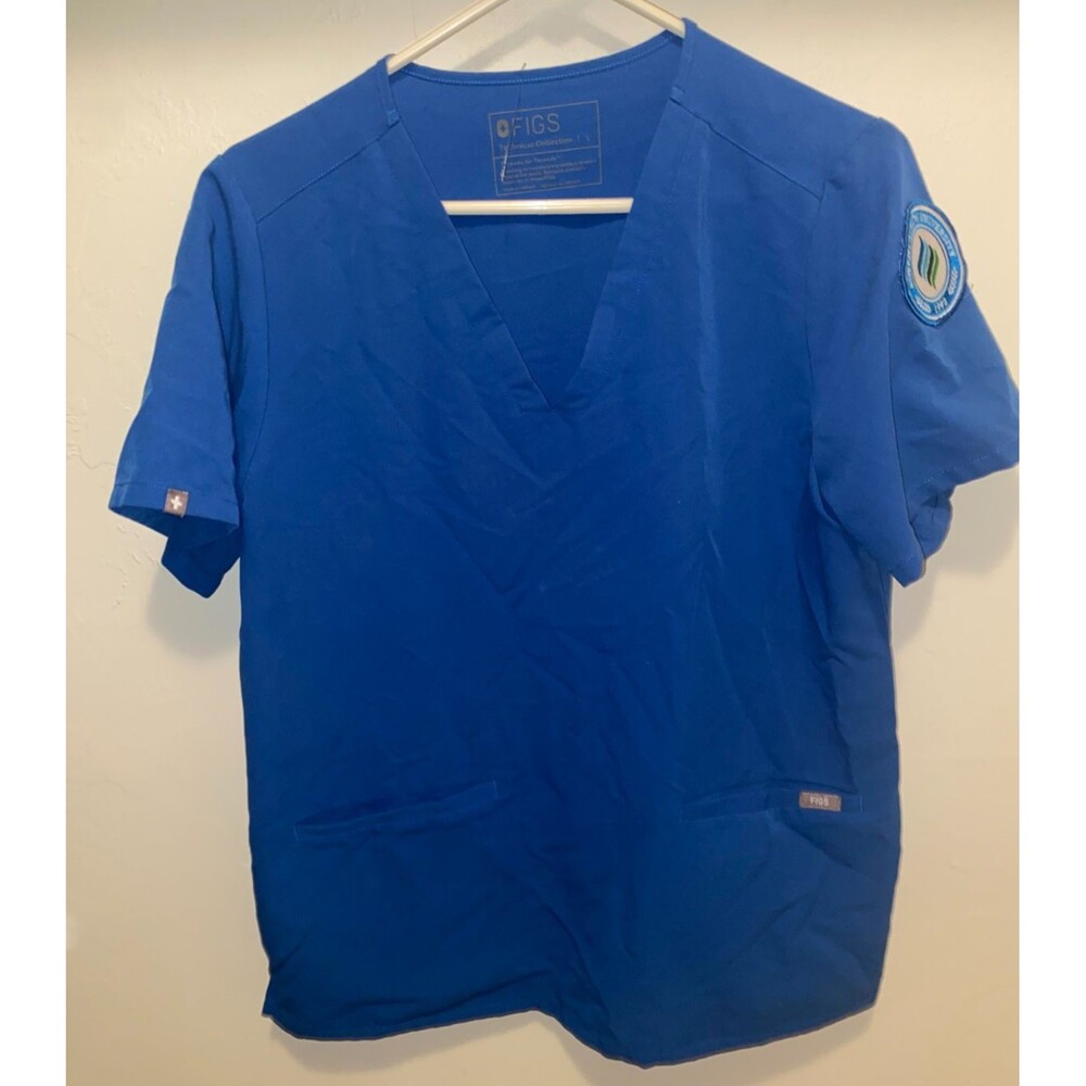 FIGS Casma Three-Pocket Scrub Top Blue PO 1801 Size L Womens Advent Health Uni